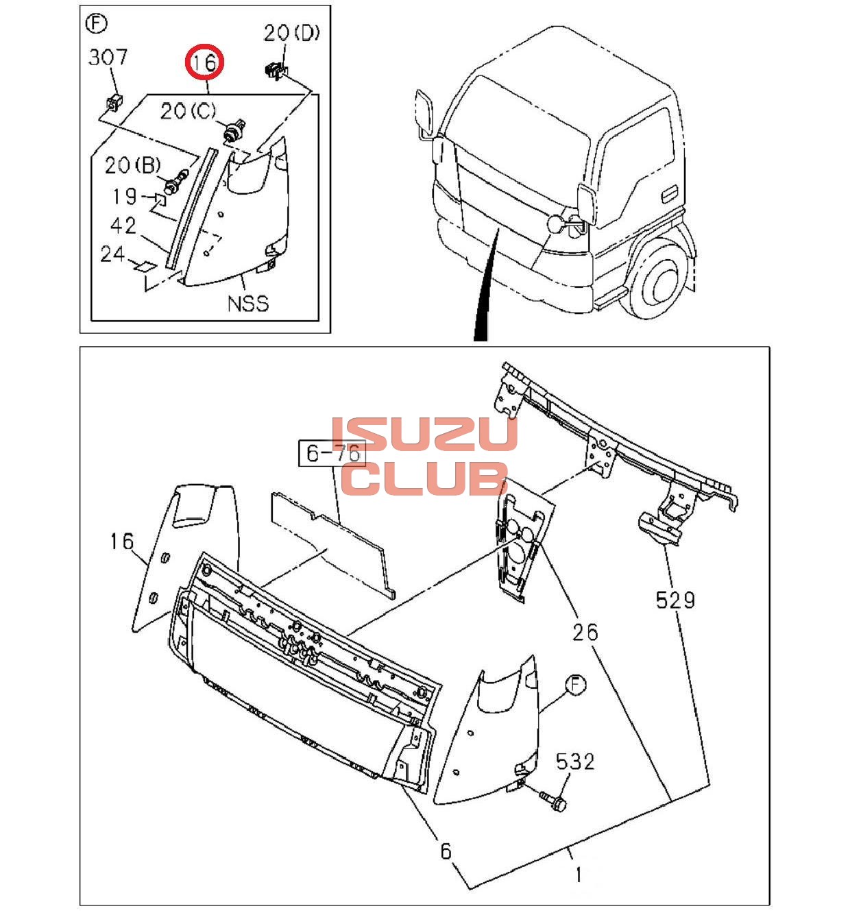 Клипса угловой панели Isuzu nqr75